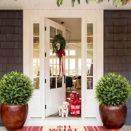 2PCS Künstliche Buchsbaumkugel Aussen Kunstpflanze mit Erdspieß, 60cm Runde Fake Plant Outdoor Immergrüne Buchsbaum Künstliche Pflanzen für Wohnzimmer Büro Deko