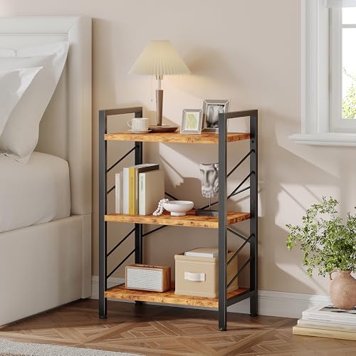Image of DurayLoly 2 Pieces 3 Tier Bookshelf for Narrow Space, Rustic Brown | Small Space Dwellers , Sidebars and Metal Frame