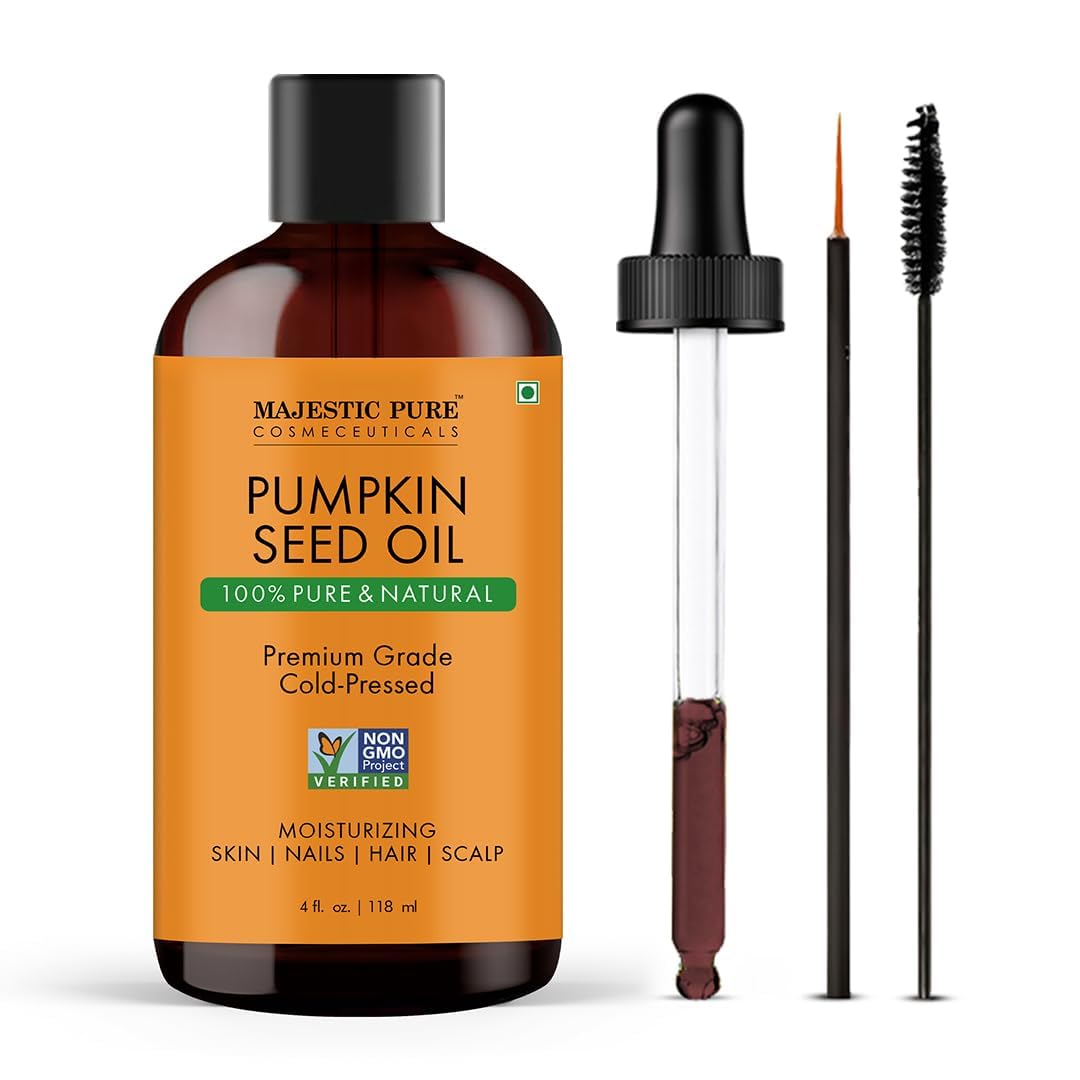 Majestic Pure, Pumpkin Carrier Oil | 100% Pure & Natural Premium Grade Cold Pressed Oil | Hair, Eyelashes, Eyebrows, Nails | Moisturizing & Nourishing | Body, Hair & Carrier Oil | 118 ml