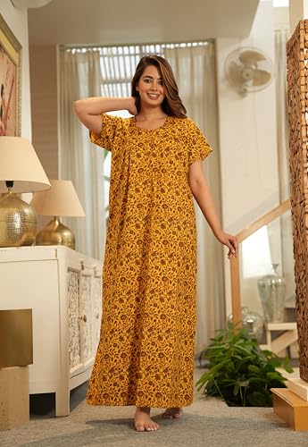 Image of G4Girl Women's Regular Nighty Rajasthani Nighty Rajasthani Gown Jaipuri Nighty Jaipuri Gown Maxi Gown with Pocket - (Combo)