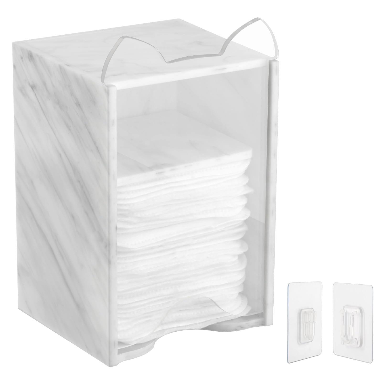 Beautyflier Acrylic Storage Holder for Clean Skin Club Clean Pads 2.0, Wall-Mounted Storage Container, Classic Modern Marble Holder for Storage of Makeup Remover Pads, 3 x 3 x 4.75IN (White Marble)