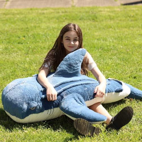 Image of Tezituor 51inches Giant Whale Shark Stuffed Animal, 4.3ft Large Blue Stuffed Whale Shark Plush Body Pillow for Girls Boys, Realistic Plush Toy Christmas Birthday Ocean Theme Gift for Kids Adults