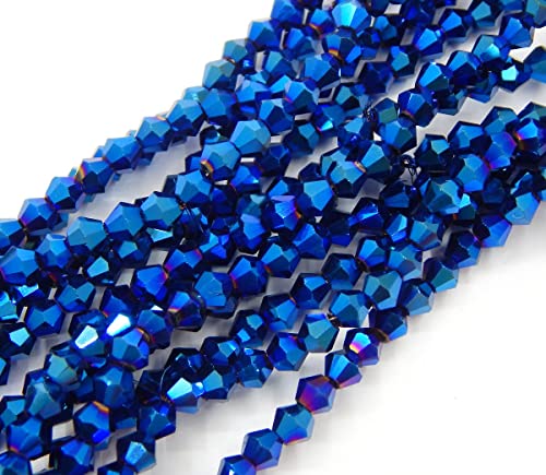 Perlin 90x Bohemian Crystal Pearls 4 mm Double Cone Czech Glass Cut Bicone Beads Metallic Blue, Klein - Image 3