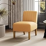 Armless Accent Chairs for Living Room, Modern Slipper Chair Living Room Chairs with Solid Wood Legs, Makeup Vanity Chair Fabric Comfy Upholstered Arm Chair Accent Chair Side Chair, Yellow