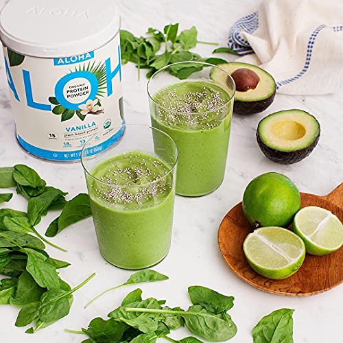 Image of ALOHA Organic Plant Based Protein Powder, Stevia Free, Vanilla, 19.6 oz, 15 Servings PACKAGING MAY VARY