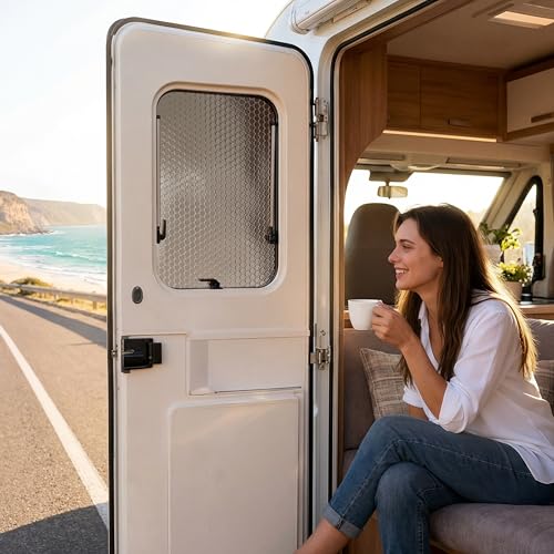 Image of RV Door Window Shade Cover, 16 inch x 25 inch Cut-to-Fit RV Blackout Window Cover with UV Protection and Privacy, Reflective Insulation Shade for Camper, Trailer, RV Door and Side Windows
