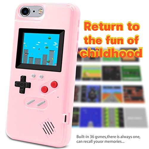 Game Console Case for iPhone,LucBuy Retro Protective Cover Self-Powered Case with 36 Small Game,Full Color Display,Shockproof Video Game Case for iPhone 6Plus/6s Plus/7Plus/8Plus - Pink - Thumbnail 4