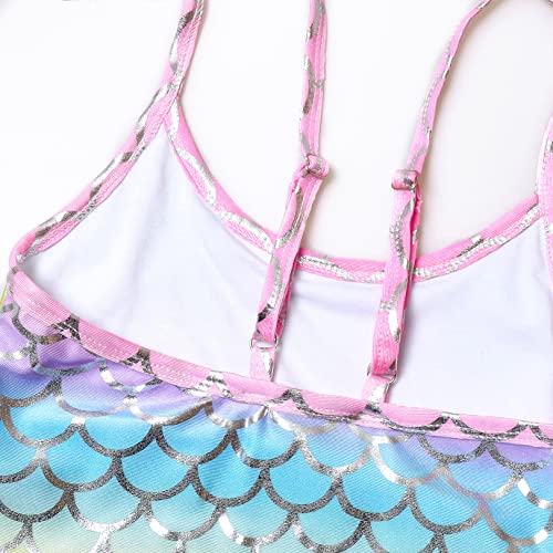 Image of Girls Mermaid Bathing Suits Swimsuits Rainbow Kids Beach Swim Clothes Size 8 9