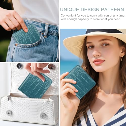 Image of Crocodile Wallets Women Small RFID Blocking Credit Card Holder | Luxury Alligator Faux Leather Thin Bifold Croc Womens Wallet Ladies Mini Purse with Coin Pocket, Blue