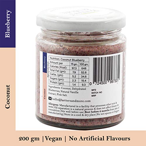 Butters & More Vegan Coconut Butter With Real Blueberries (200G) No Artificial Flavours Or Colour.
