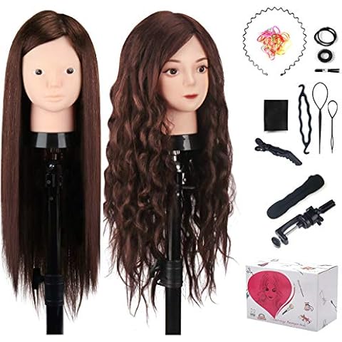 MYSWEETY 20 Inch 60% Real Human Hair Training Head Mannequin Head Cosmetology Hairdressing Mannequin Manikin Doll Head with Table Clamp Holder & DIY Hair Styling Braid Set Cover