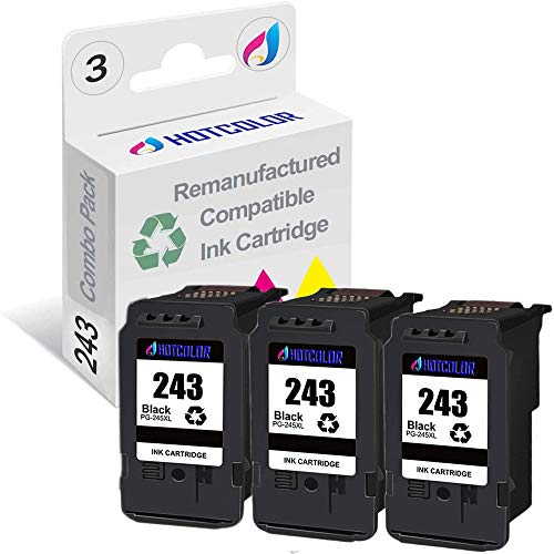 HOTCOLOR Re-Manufactured Ink Cartridge Replacement for Canon PG 243/ CL 244 for Canon PIXMA MX492 MG2525 MG2520 MG2920 MG2924 MG3020 iP2820 TS202 TS3120 TS3320 TR4520 (3Black, 3Pack)