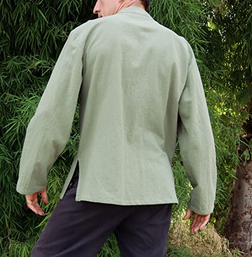 Image of RaanPahMuang Thick Muang Cotton Chinese Jacket Shirt Mandarin Frog Button Front