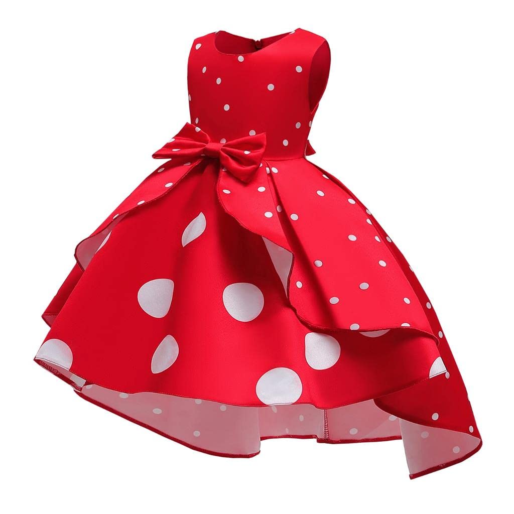 Lito Angels Deguisement Mouse/Chiots tachetés pour Enfant Fille, Robe à Pois Anniversaire Fete Carnaval, Rouge et Blanc/Blanc et Noir