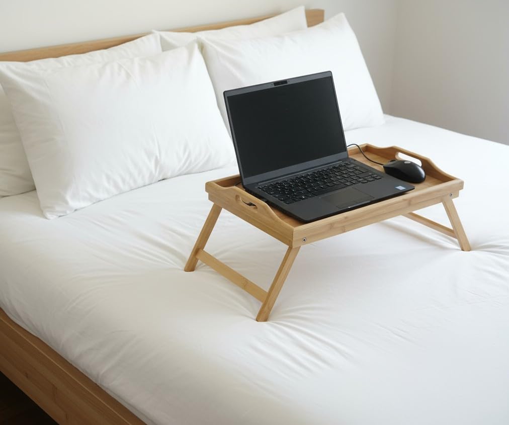 Betttablett klappbar groß Bambus Frühstückstablett fürs Bett Serviertablett mit Beinen Tablett Essenstablett