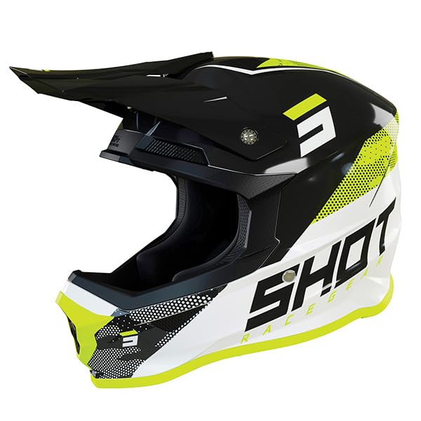 SHOT RACE GEAR Casque Motocross Furious Camo Neon Yellow Glossy – Casque Moto Cross Enduro Off-Road – Ultra Léger 1300 g – Coque SRS – Ventilation...