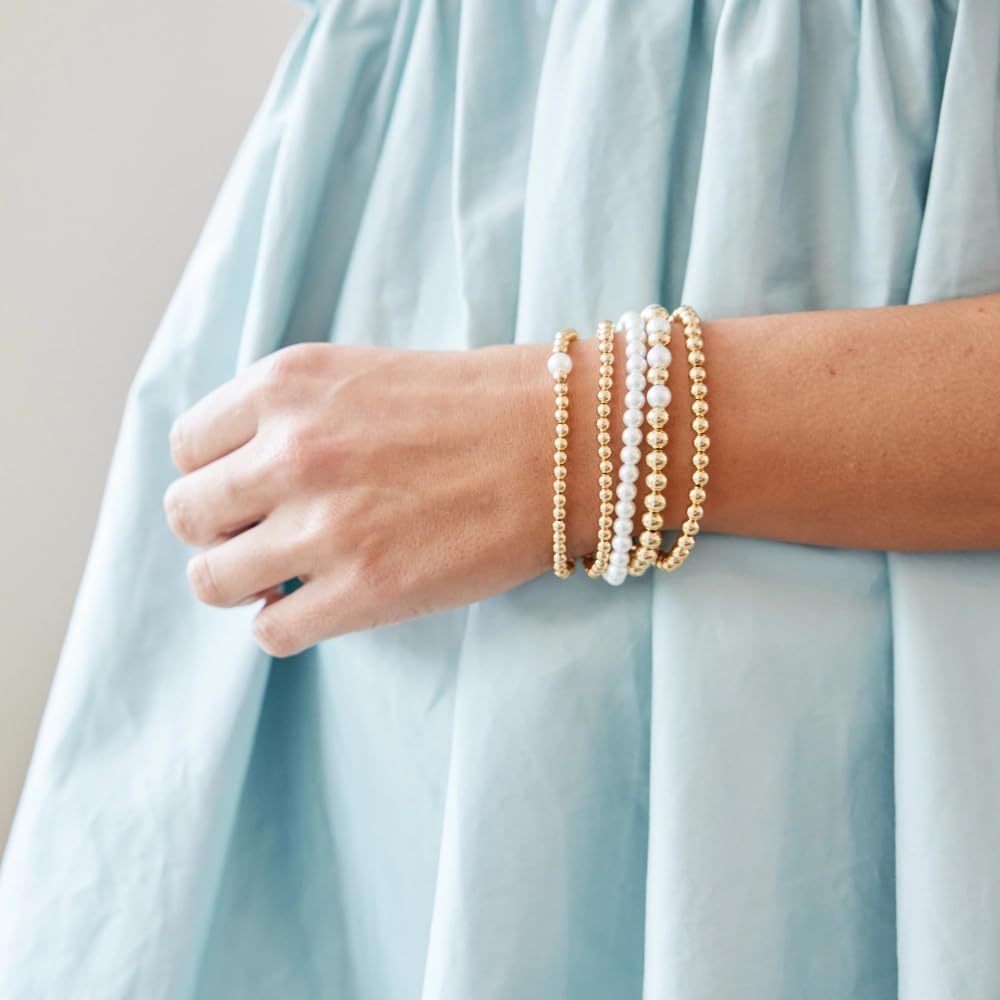 14K Gold Plated Pearl Beaded Cross Bracelets Stack Set for Women,Stretch Boho Colorful Christian Beads Ball Jewelry Friendship Summer Trendy Gift image 2
