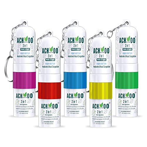 Image of ACH...OO 2 In 1 Inhaler and Roll On Relief From Cold, Cough, Blocked Nose, Headache and Breathing difficulty | Cold & Nasal Congestion with 100% Natural Active Ingredients (Pack of 5 x 2ml)