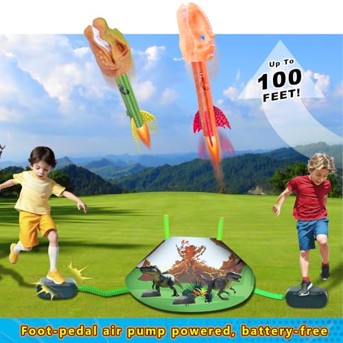Dinosaur Rocket Launcher for Kids, 8 Rockets with 2 Launcher Pads, Launch Up to 100 Ft, Dinosaur Toys for Kids, Outdoor Toys, Birthday Gifts for 3 4 5 6 7 Year Old Boys Girls - Image 4
