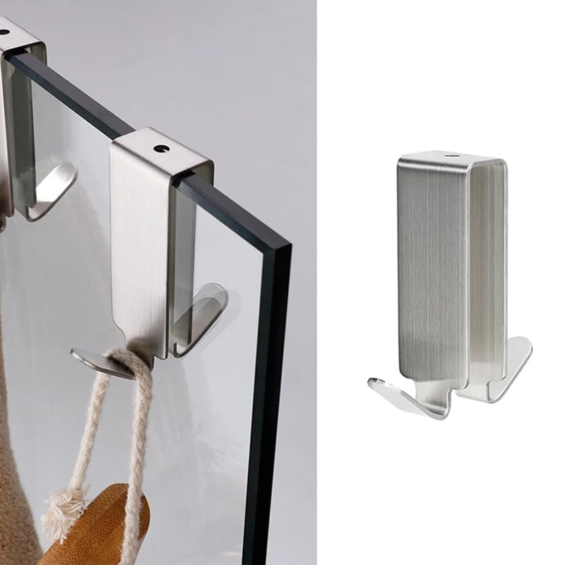 LAKYMIE 2Pcs Stainless Steel Shower Hooks, No Drill Required, Modern Design for Bathroom Kitchen, Bedroom - Image 3