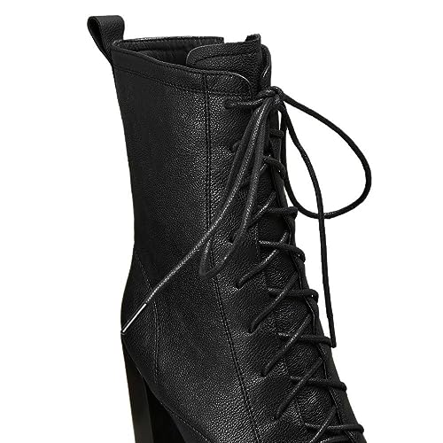 TinaCus Women's Handmade Genuine Leather Retro Round Toe Lace Up Side Zipper Platform High Heel Combat Boots3