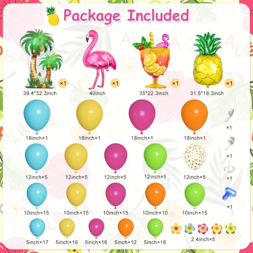 Image of Ouddy Life 189Pcs Tropical Balloons Arch Kit, Luau Summer Party Decorations