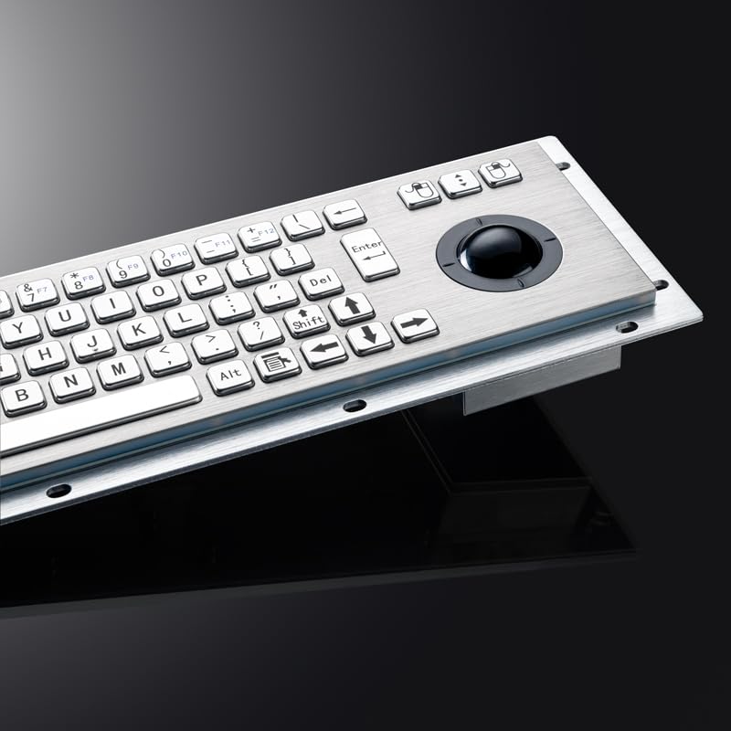 Wodoodporna, wandaloodporna, IP65, do montażu panelowego, przewodowa, metalowa klawiatura przemysłowa ze stali nierdzewnej z USB i myszką Trackball