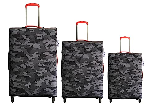 Image of BIGWING Protective Cover Camouflage Print In Polyester Fabric For SMALL, MEDIUM & LARGE (20'-24'-28' Inch 55-65-75 cm) Soft Luggage Trolley Bag Cover COMBO Pack Of 3 (Fitts Only On Fabric Trolley Bag)