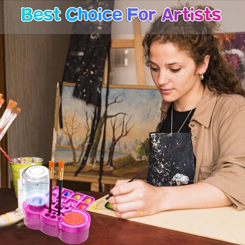 Image of Paint Brush Cleaner with Paint Tray, Upgraded 6-in-1 Painting Supplies with Drain and Brush Holder, Water Circulation Paint Brush Cleaner Tool for Acrylic, Watercolor, Water-Based Paints
