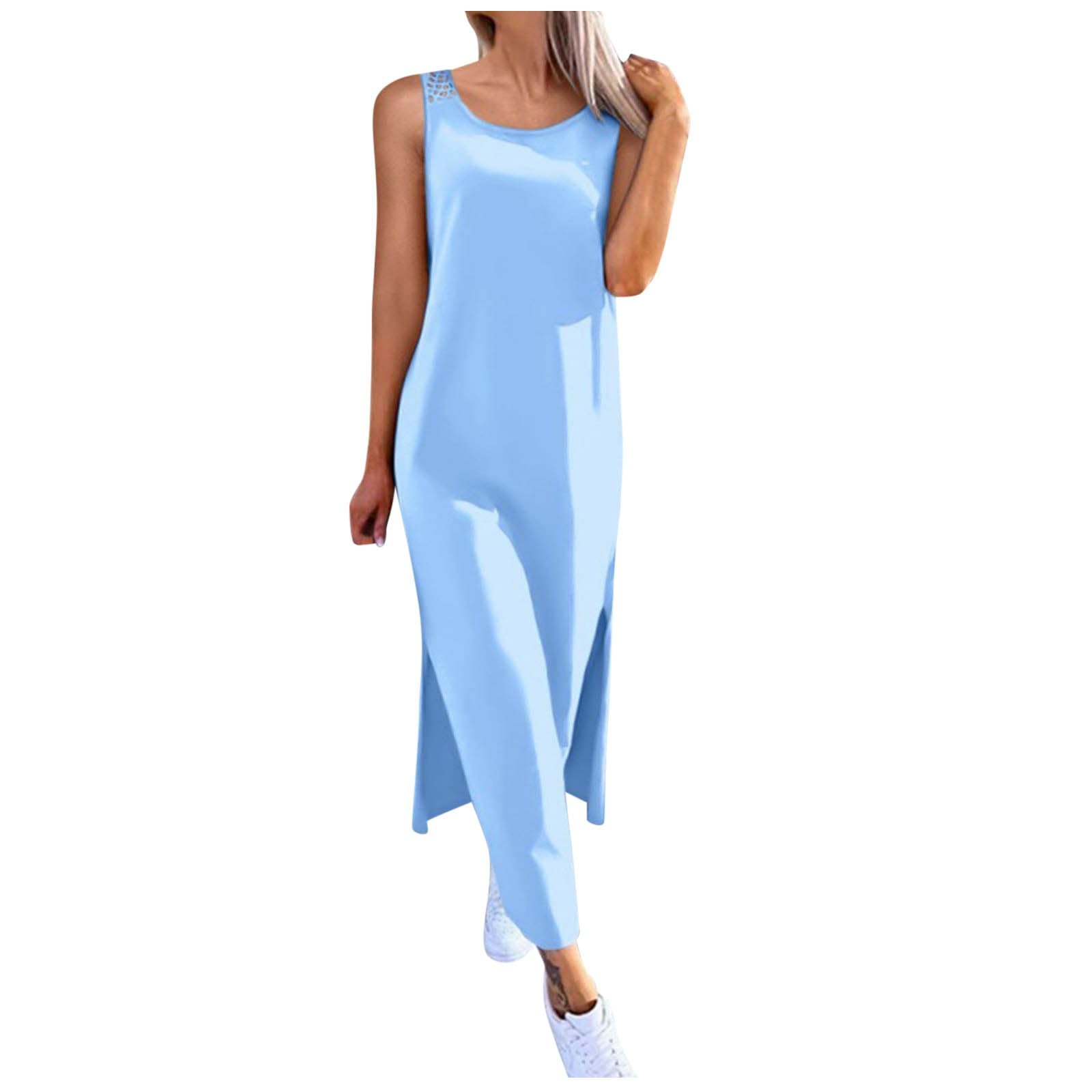 Vestido De Verano for Mujer Largo Vestidos Largos Sueltos Ocasionales Traje Playa 2026 for Resort Sin Mangas Ahueca hacia Fuera El Tiras con Abertura Lateral Encaje, Menta