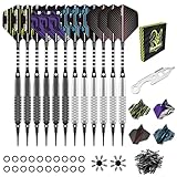 MageRabbit Dartpfeile mit kunststoffspitze für elektronische dartscheibe, 18 Gramm Profi Softdarts12 Stück mit 16 Flights + 30 Ersatzspitzen & Komplettset Dart Zubehör (Schwarz und Silber)
