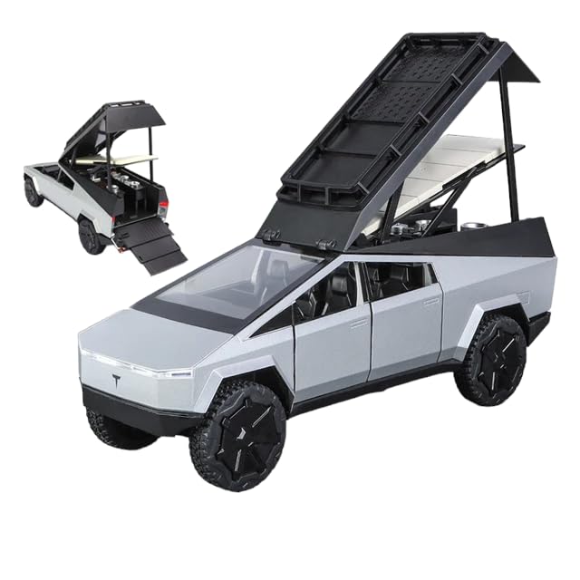 Sponsored Ad - Minniq STORE 1:24 Tesla Cyber Truck Pickup Camping RV Car with Box, Zinc Alloy Pull Back Toy car with Sound and Light for Kids Boy Girl Gift [Colors as Per Stock]