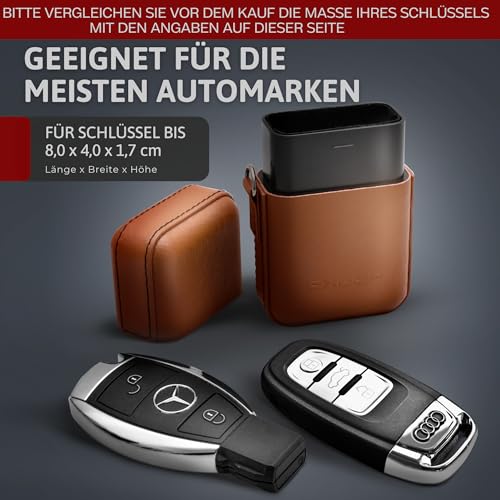 EXEEP® Keyless Go Schutz Autoschlüssel - TÜV geprüft - Zuverlässige Funkschlüssel Abschirmung - RFID Blocker Schlüsseletui Echt-Leder - Auto Diebstahlschutz Box - Designed in Germany - Braun