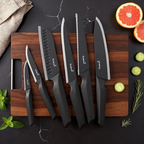 Image of KUISINE Upgraded Chef Knife Set One Piece Molding High Carbon Stainless Steel,Super Sharp Blade Ergonomic Steel Handle,Knife Block Set with Built-in Sharpener(EX Black Pro,15PCS)