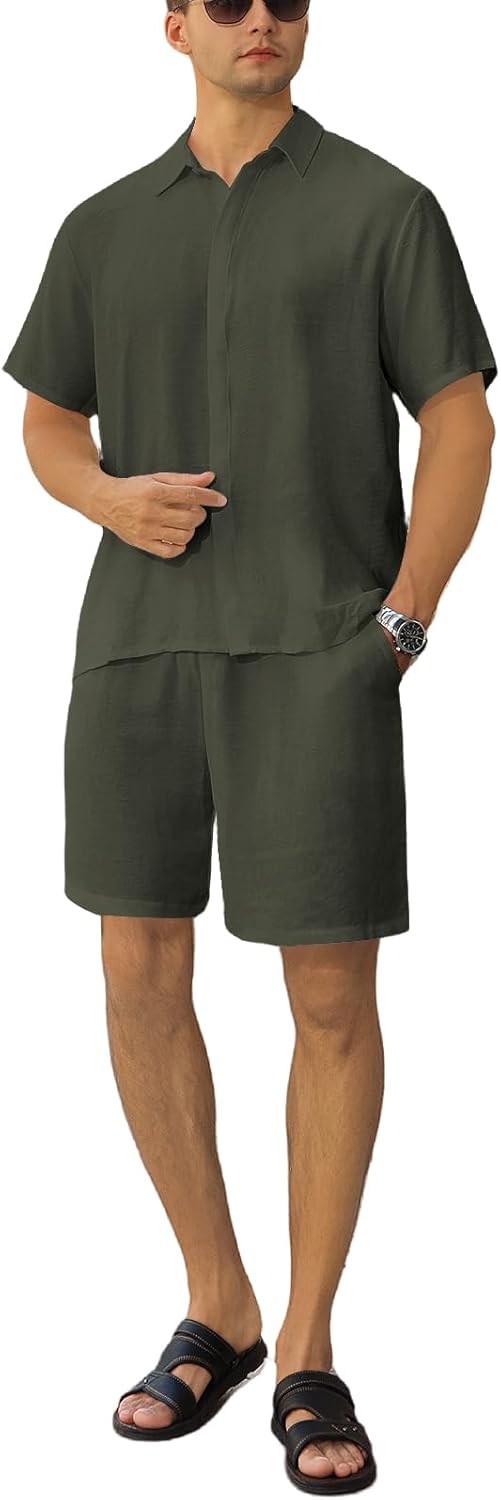 Men's 2 Piece Outfits Summer Beach Short Sleeve Shirts and Shorts Vacation Outfits Shirt and Shorts Sets for Men - Image 3