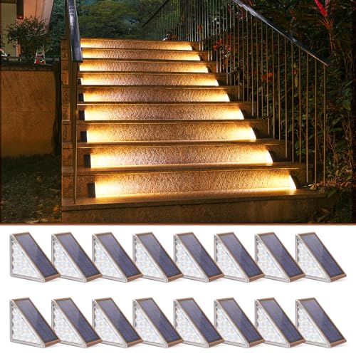 Image of NIORSUN Solar Stair Lights,Warm White Outdoor Step Lights IP67 Waterproof Auto On Off, Outdoor Stair Lights for Steps,Stair,Patio,Yard,Porch,Front Door,Sidewalk,Deck Decor(Brown, 16 Pack)