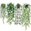 Der Rose 4 Pack Fake Plants Hanging with Pots Artificial Ivy Vine Faux Eucalyptus Hanging Plants Boston Fern String of Pearls for Home Room Wall Shelf Indoor Outdoor Decor