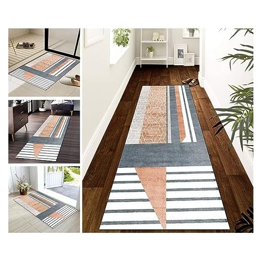 Buatisf Alfombra de pasillo antideslizante, para cocina, moderna, naranja grisácea y blanca, lavable, alfombra duradera para cocina, comedor, pasillo, lavandería, mercancía