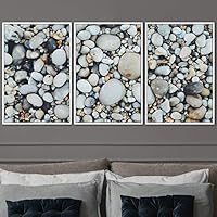 3 Piece Framed Canvas Wall Art Stone Pebbles Abstract Industrial Modern Art Multicolor Patterns - 16