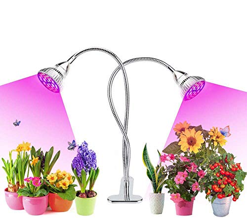 Preisvergleich Produktbild Flowlamp Pflanzenlampe LED F80, 60W Pflanzenlicht Pflanzenleuchte, 80LED Wachstumslampe Wachsen Licht Grow Lampe VOLLSPEKTRUM für Zimmerpflanzen,2 Köpfen, 360°flexiblen Schwanenhälsen, 2 Schalter
