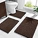 Yimobra Bathroom Rugs Non Slip Washable 32x20 Inch - Ultra Soft Absorbent Chenille Bath Mat, Quick Dry Shaggy Floor Carpet for Tub Shower, Brown Home Decor Accessories