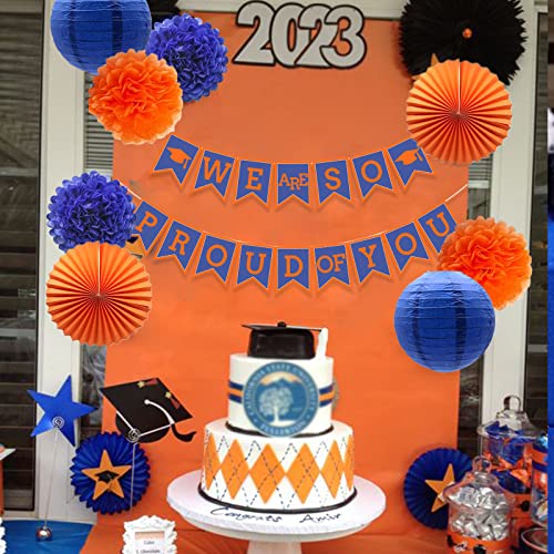 Image of Blue Graduation Orange We Are So Proud Of You Banner Congrats Grad Cap Bunting Flag Grad Party Decoration Idea