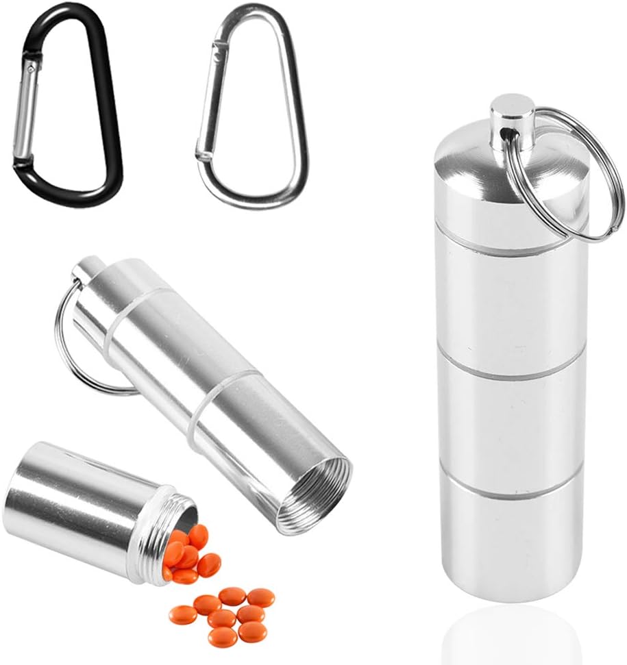 Up To 60% OFF SENHAI 2 Pcs Portable Pill Cases, 3 Separate Compartments Outdoor Waterproof Pill Capsule Storage Bottle Seal Containers with 2 Locking Carabiners for Outdoor, Travel, Hiking, Camping - 2 Sizes