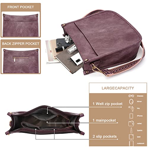 Image of HKCLUF Crossbody Bags for Women Trendy Vegan Leather Hobo Handbags With 2PCS Adjustable Guitar Strap Shoulder Bucket Bags