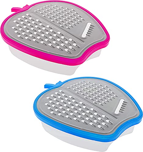 Rallador de viaje con almacenamiento – Paquete de 2 – Rallador de recipientes de acero manzana – Rallador de alimentos de cocina con tazón