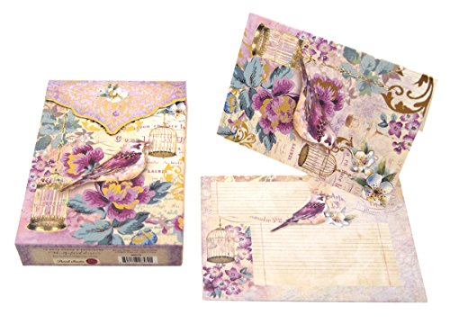 Punch Studio Pouch Note Cards Purple Bird with Gold Bird Cages 46572
