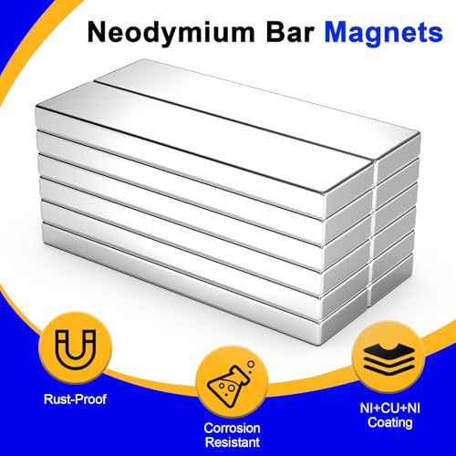 Image of Powerful Neodymium Bar Magnets, 12 Pack Heavy Duty Magnet, 40x10x3mm | Rare Earth Magnets, Rectangular Magnets, Small Magnet Strong for Fridge, DIY, Garage, Kitchen, Science, Craft, Office