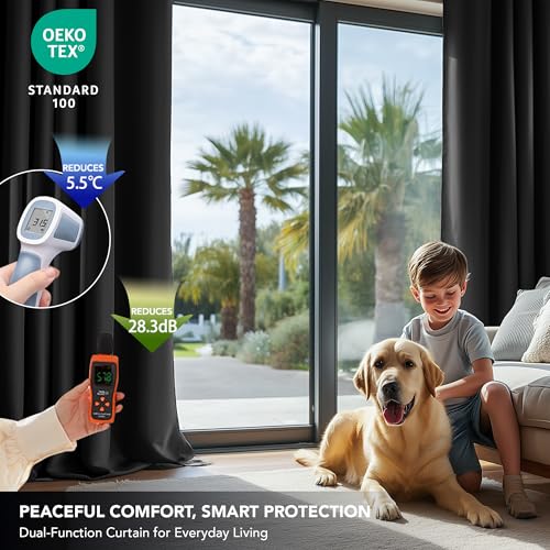 Image of Deconovo Blackout Curtain Room Darkening Thermal Insulated Curtains Rod Pocket Window Curtain for Bedroom Black 38 x 45 Inch 2 Panels