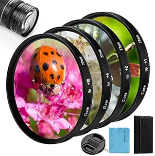 77mm Close-up Filter Kit 4 Pieces(+1,+2,+4,+10) Macro Filter Accessory Close-up Lens Filter Kit Set with Lens Filter Pouch for Canon Nikon Sony Pentax Olympus Fuji DSLR Camera+Lens Cap