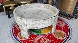 Generic White 15 inch Wooden Indian chakki Grinder Table, Engraved Distressed Finish chakki Table, I